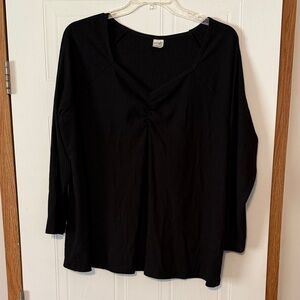 Terra & Sky Black Ribbed V-Neck Long-Sleeve Top